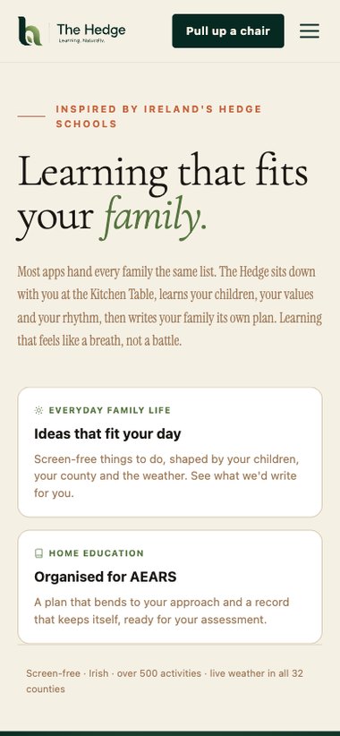 The Hedge website on mobile